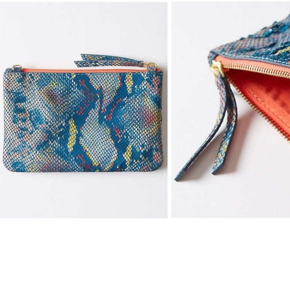 Sale! Anthropologie Sequined Snake-Printed Clutch, Blue, yellow, peach combo - Picture 8 of 8